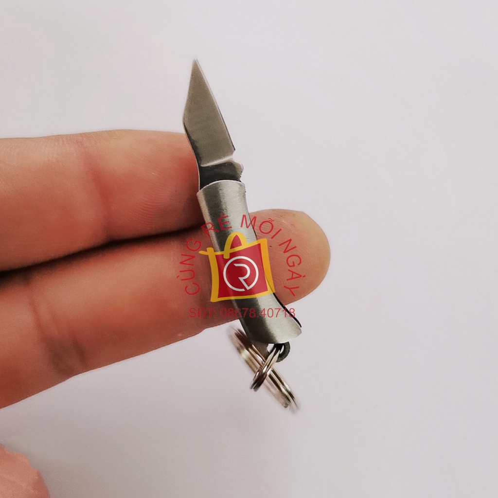 Móc khóa dao gấp mini lưỡi dao bằng thép không gỉ, móc chìa khóa, rọc giấy, bỏ túi đi phượt tiện dụng