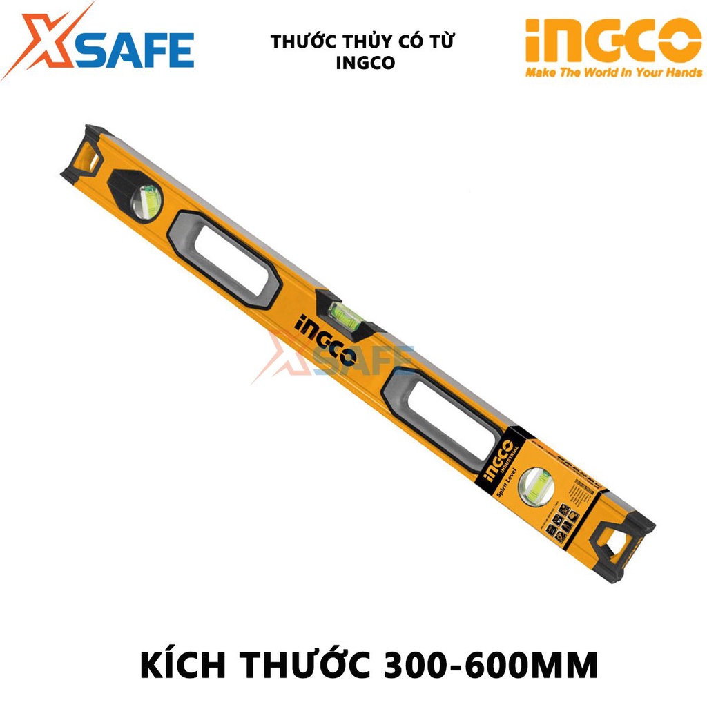 Thước thủy nhôm cao cấp INGCO kích thước 300-600mm, độ dày nhôm 1.5mm dùng để đo độ thăng bằng