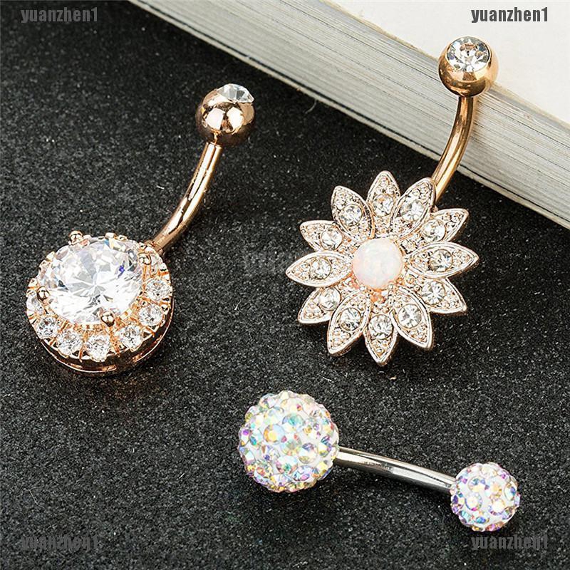 Set 3 Khuyên Rốn Chất Liệu Thép Không Gỉ Đính Đá Opal