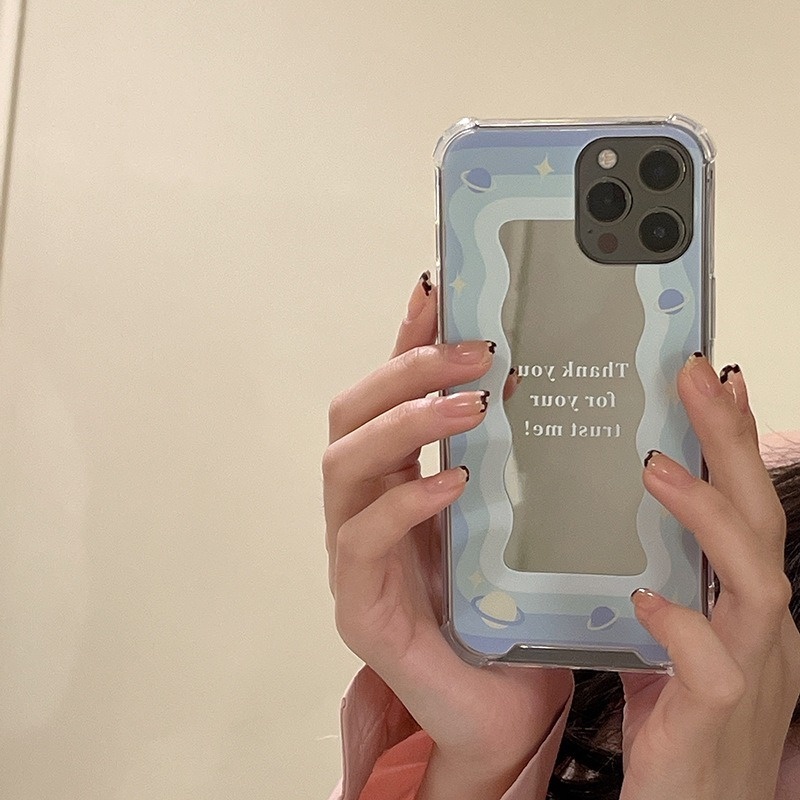 Ốp Điện Thoại Tráng Gương Hình Hành Tinh Màu Xanh Dương Cho Iphone 14promax 13mini 11 12pro 678Plus xsmax xr