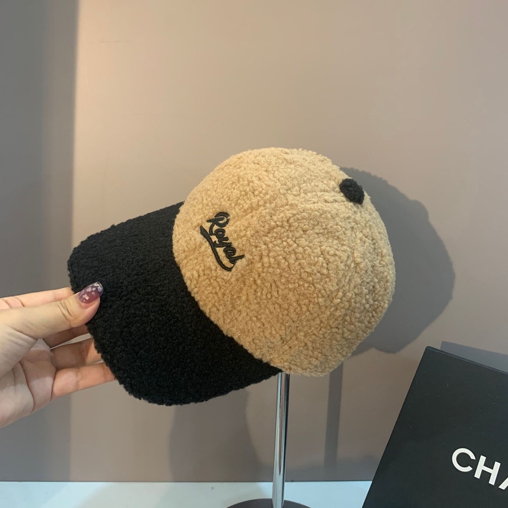 Mũ lưỡi trai phối vải lông màu sắc thời trang Hàn Quốc cho nữ