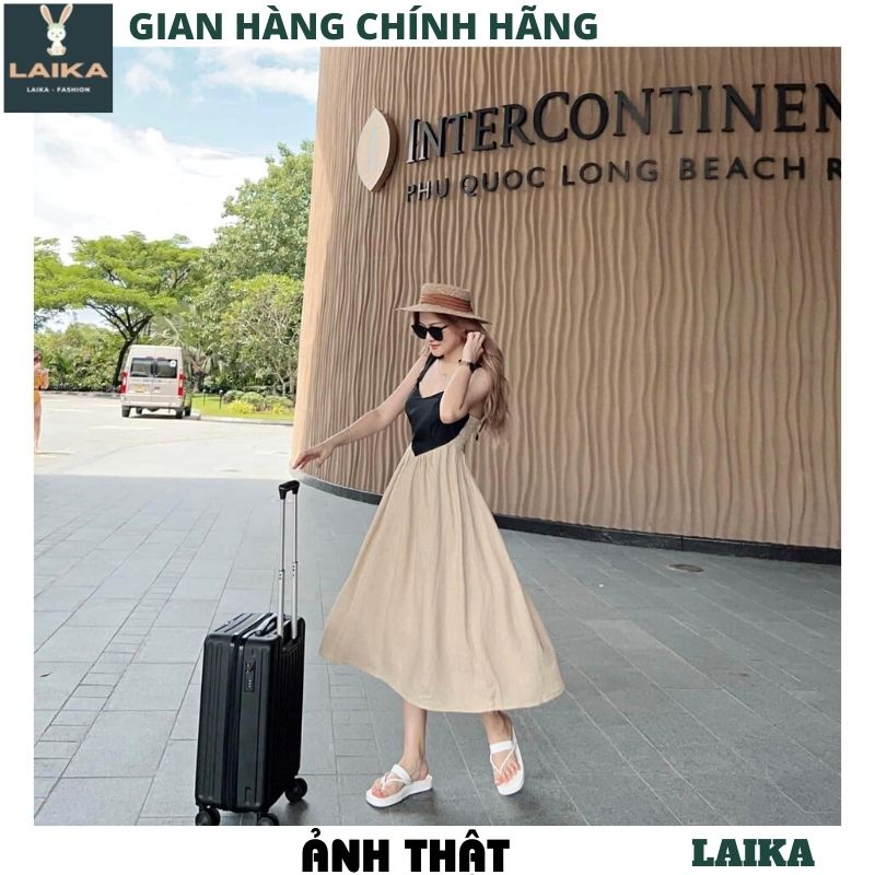 Đầm Maxi 2 Dây Dáng Dài FANO, Váy Hai Dây Nữ Ngực Trái Tim Lưng Chun Đũi Phối Màu - LAIKA
