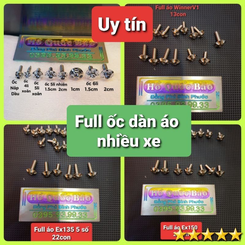 BỘ ỐC SALAYA TBT FULL DÀN ÁO EX135 EX150 WAVE  DREAM SIRIUS SATRIA SONIC VAIRO WINNER SIRIUS FI