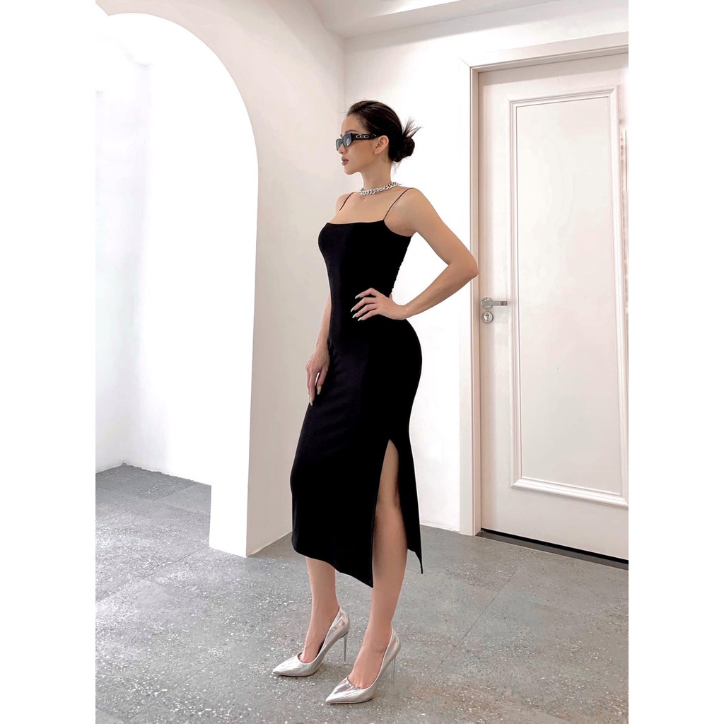 Váy Hai Dây Dài BUSY Thun Dẻo Hai Lớp Co Giãn Xẻ Vạt VHDD | BigBuy360 - bigbuy360.vn