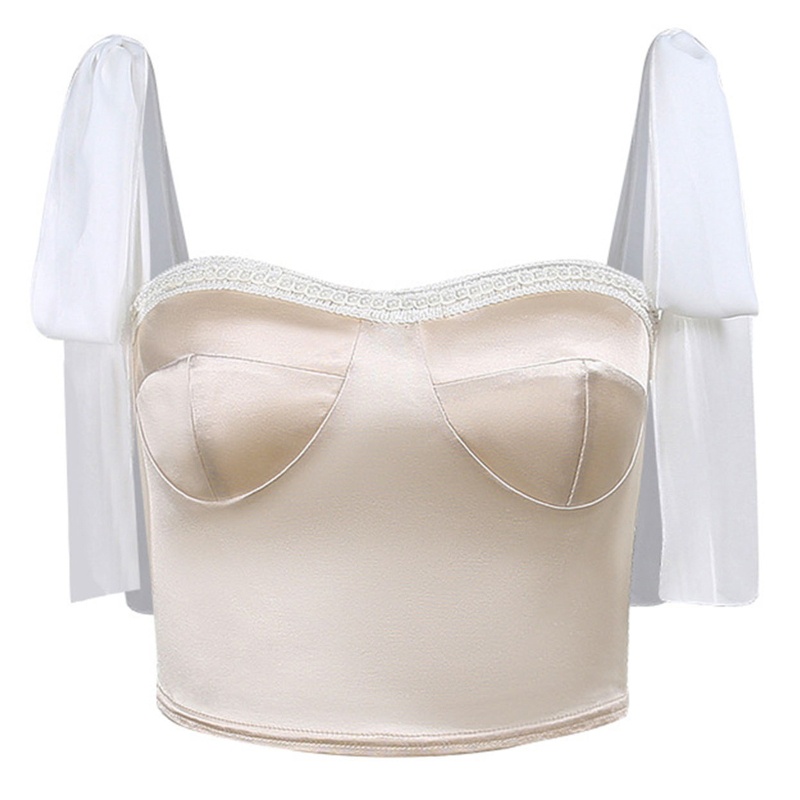 Áo Croptop Cổ Vuông Bằng Satin Phối Dây Ruy Băng Dài Thắt Nơ Sau Lưng Phong Cách Pháp Cổ Điển Quyến Rũ Dành Cho Nữ
