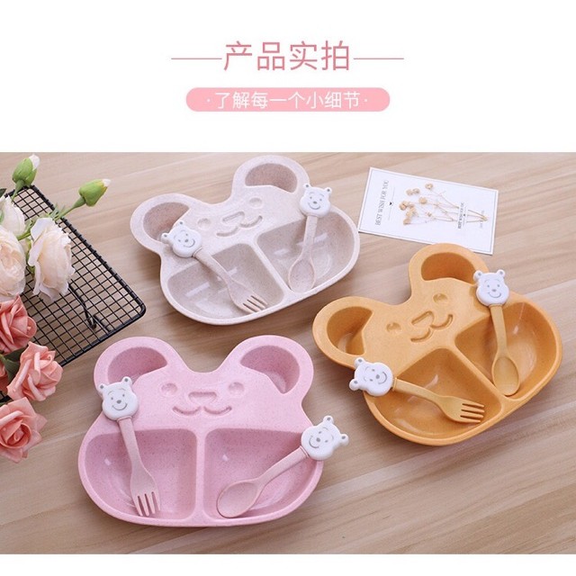 Khay Ăn Dặm Lúa Mạch Hình Gấu Chống rơi Vỡ