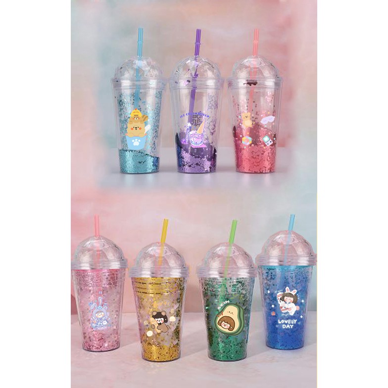 cốc 2 lớp hoppang roro jump kim tuyến CNKI35 cốc giữ nhiệt ly 2 lớp cốc làm lạnh dễ thương 500ml