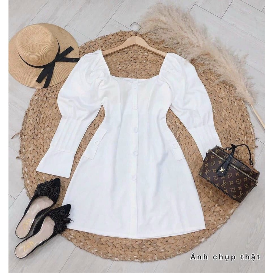 Đầm dự tiệc- Đầm body tay dài bo nút trắng nâu