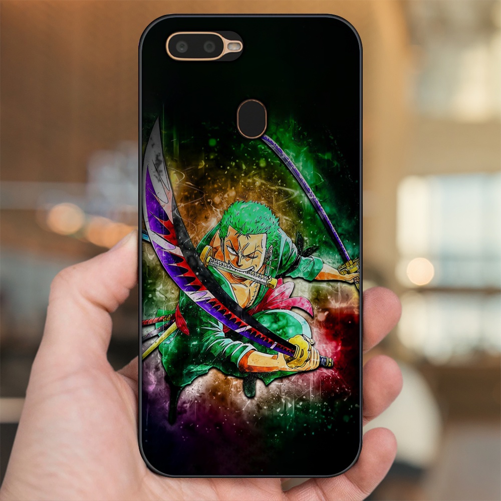 Ốp lưng Oppo A5S, A7, A12, F9 viền đen in hình Zoro One Piece