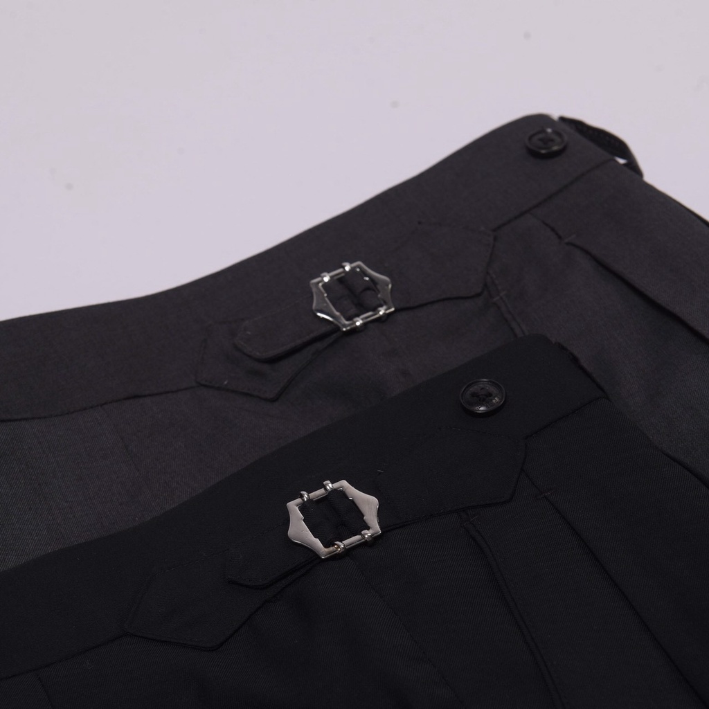 Quần Âu Đen Tím Than Cạp Cao Sidetab ống Lơ Vê - GEELE