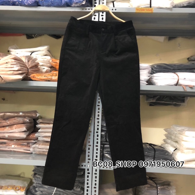 Quần BAGGY NHUNG GÂN màu đen Basic phong cách Ulzzang