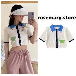 Có sẵn_Áo polo hoa nhỏ croptop Triệu Lộ Tư