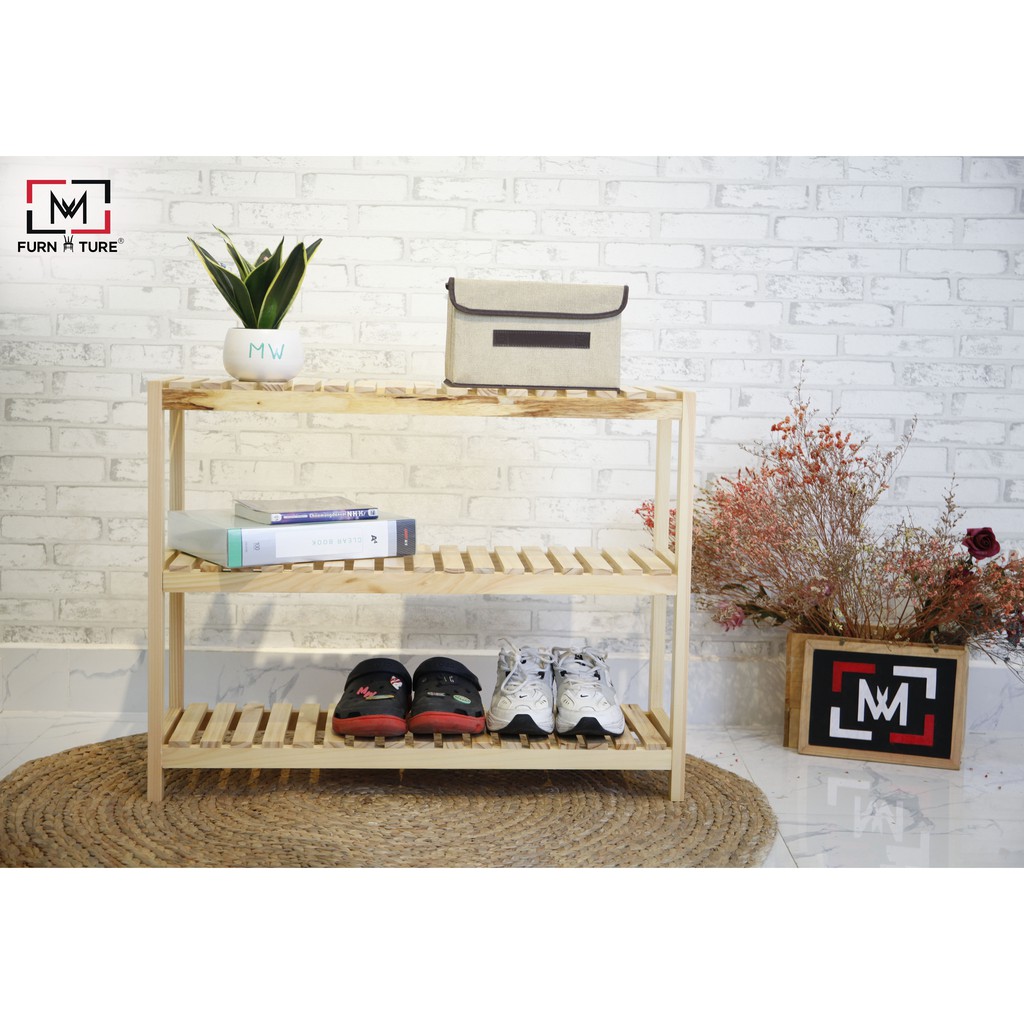 Kệ giày dép đa năng lắp ráp 3 tầng màu gỗ size 80x36x62 cm thương hiệu MW FURNITURE