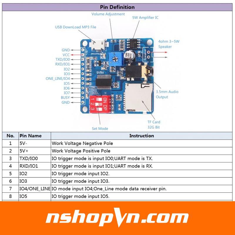 Module phát âm thanh MP3 DY-SV5W