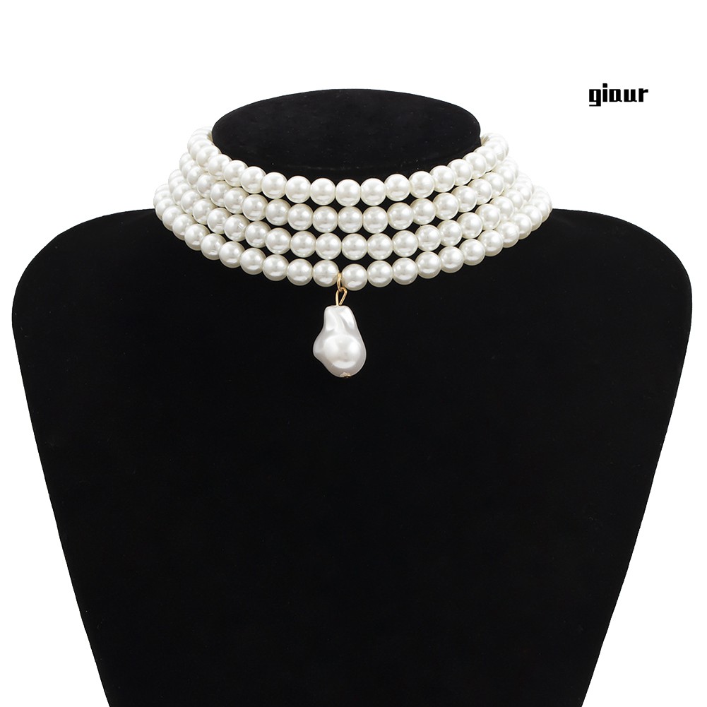 Vòng cổ choker nhiều lớp đính ngọc trai nhân tạo thời trang thanh lịch cho nữ