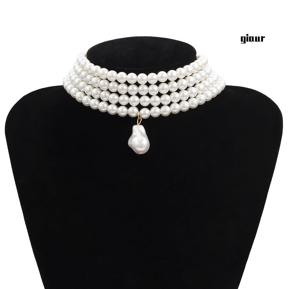 Vòng Cổ Choker Nhiều Lớp Đính Ngọc Trai Nhân Tạo Thanh Lịch Cho Nữ