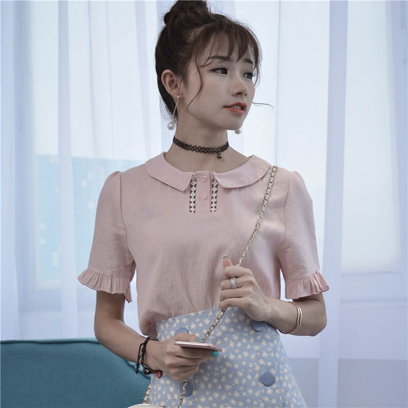 Mới Áo Sơ Mi Chiffon Cổ Tròn Tay Lỡ Dáng Ôm Thời Trang Mùa Hè Cho Nữ 2021