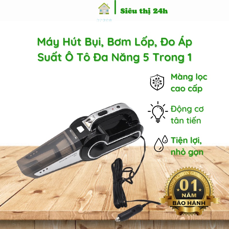 [Quà tặng là K.Trang ] Máy Hút Bụi, Bơm Lốp, Đo Áp Suất Ô Tô Đa Năng 5 Trong 1 [LOẠI 1] Bảo hành 12 tháng