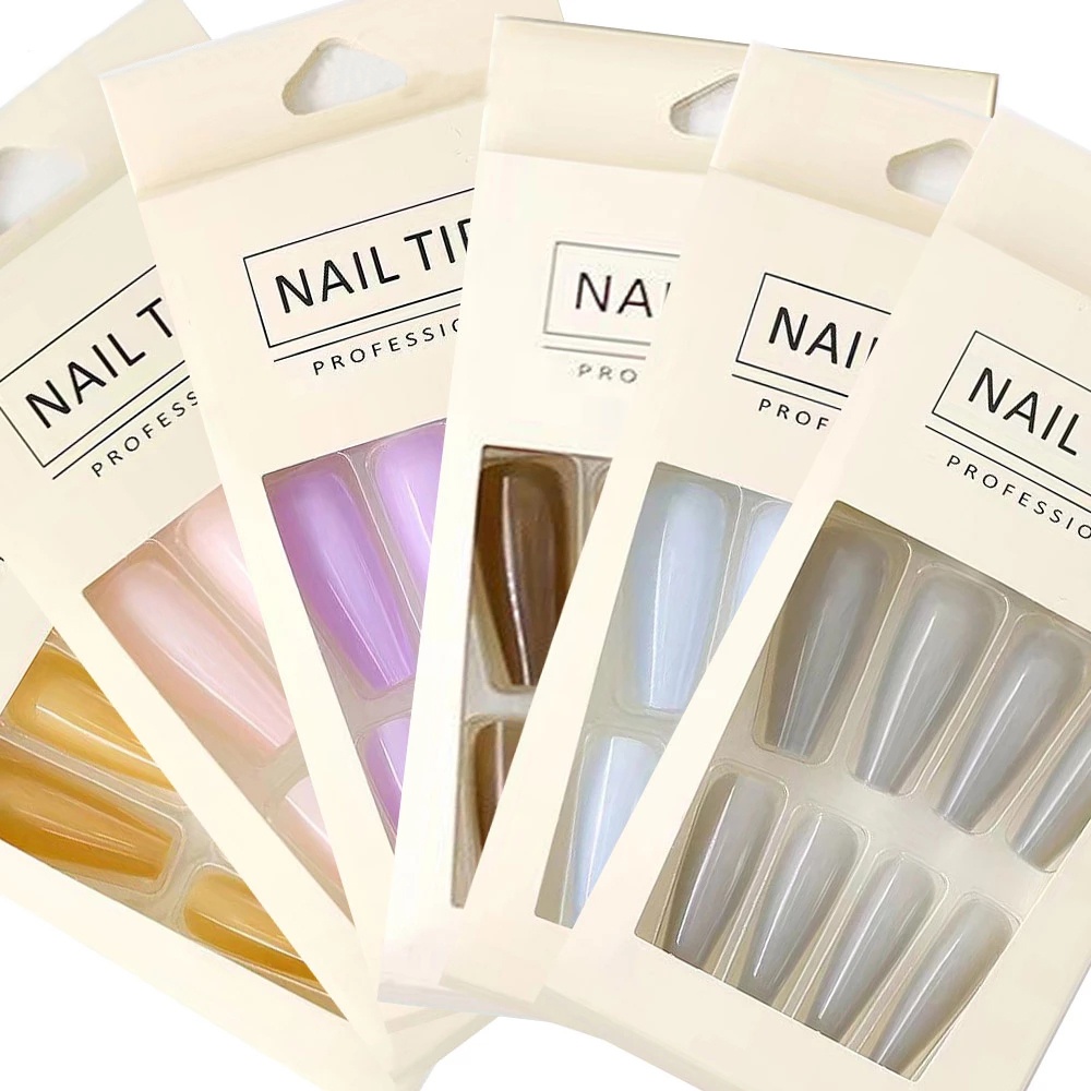 Bộ 24 Móng Tay Giả Màu Trơn/ Tự Nhiên Bao Phủ Toàn Bộ Móng Tay