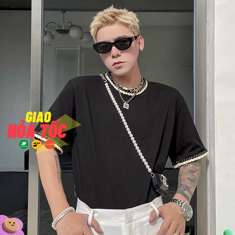Áo thun tay lỡ phối Viền Dây nam nữ unisex
