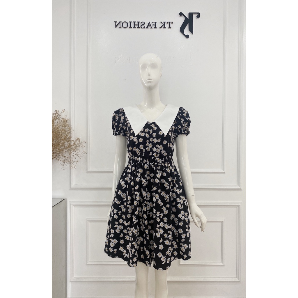 Đầm nữ dáng xòe, tay bồng, cổ sơ mi, họa tiết hoa nhí, thiết kế thời trang TK Fashion - DKB172