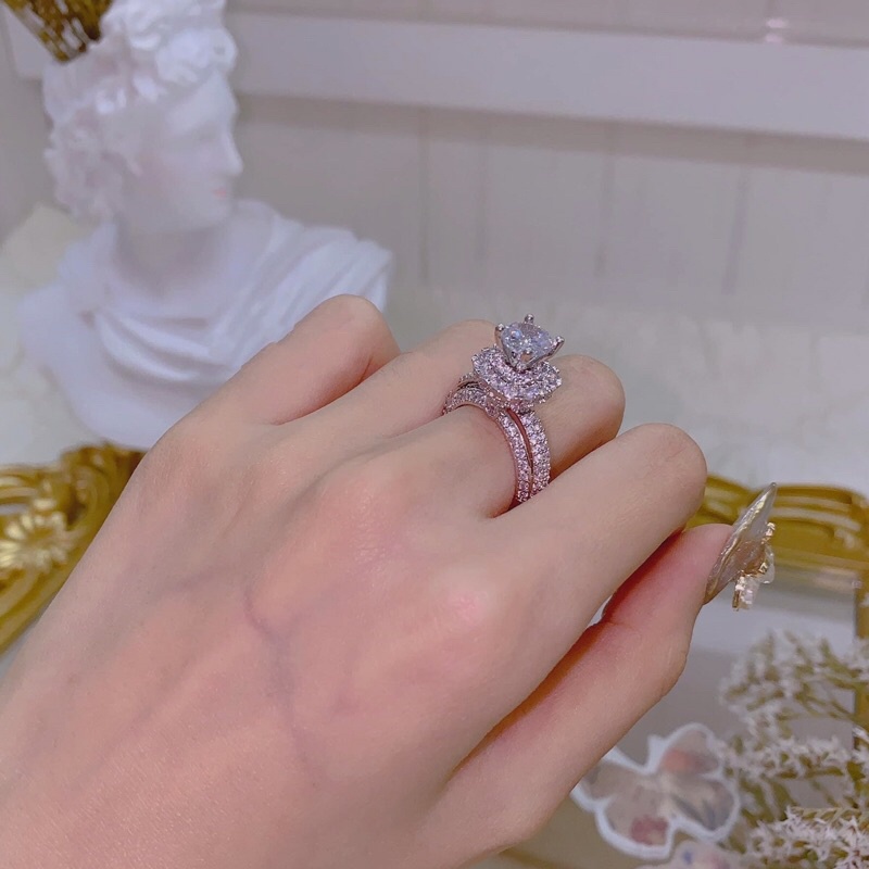 Nhẫn xi bạch kim hột cao xoàn siêu đẹp Kami