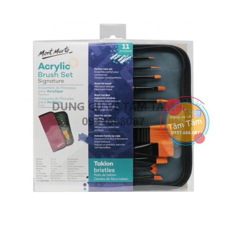 [ TÂM TÂM ]-Bộ cọ vẽ màu acrylic Mont Marte 10 cây-