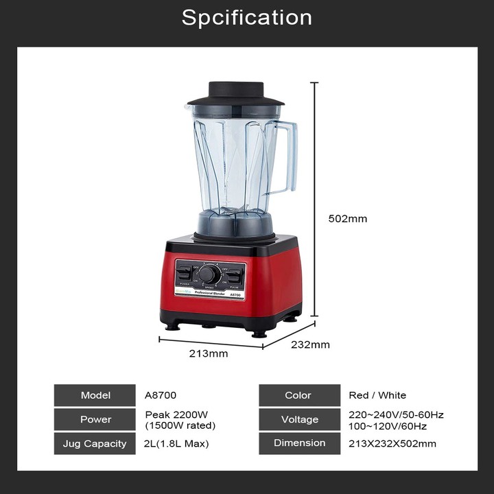 Máy xay sinh tố công nghiệp Biolomix A8700 3HP, 2200W, 2Lít CÓ 6 nút điều chỉnh tốc độ - HÀNG CHÍNH HÃNG