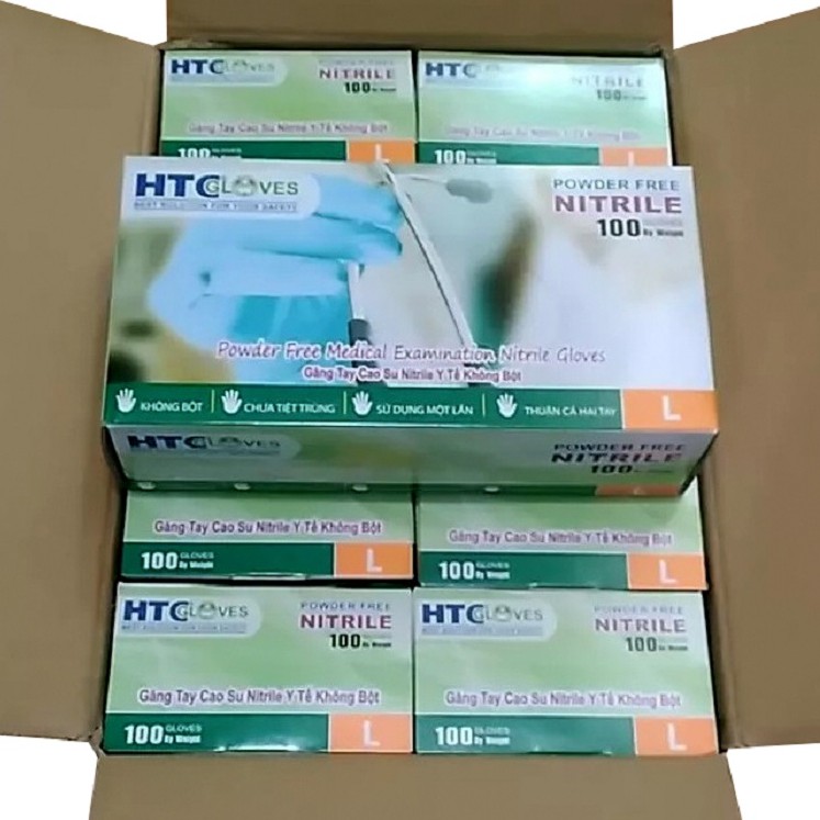 Combo 2 hộp bao tay y tế không bột HTC cao su Nitrile size S, M 100 cái/hộp.