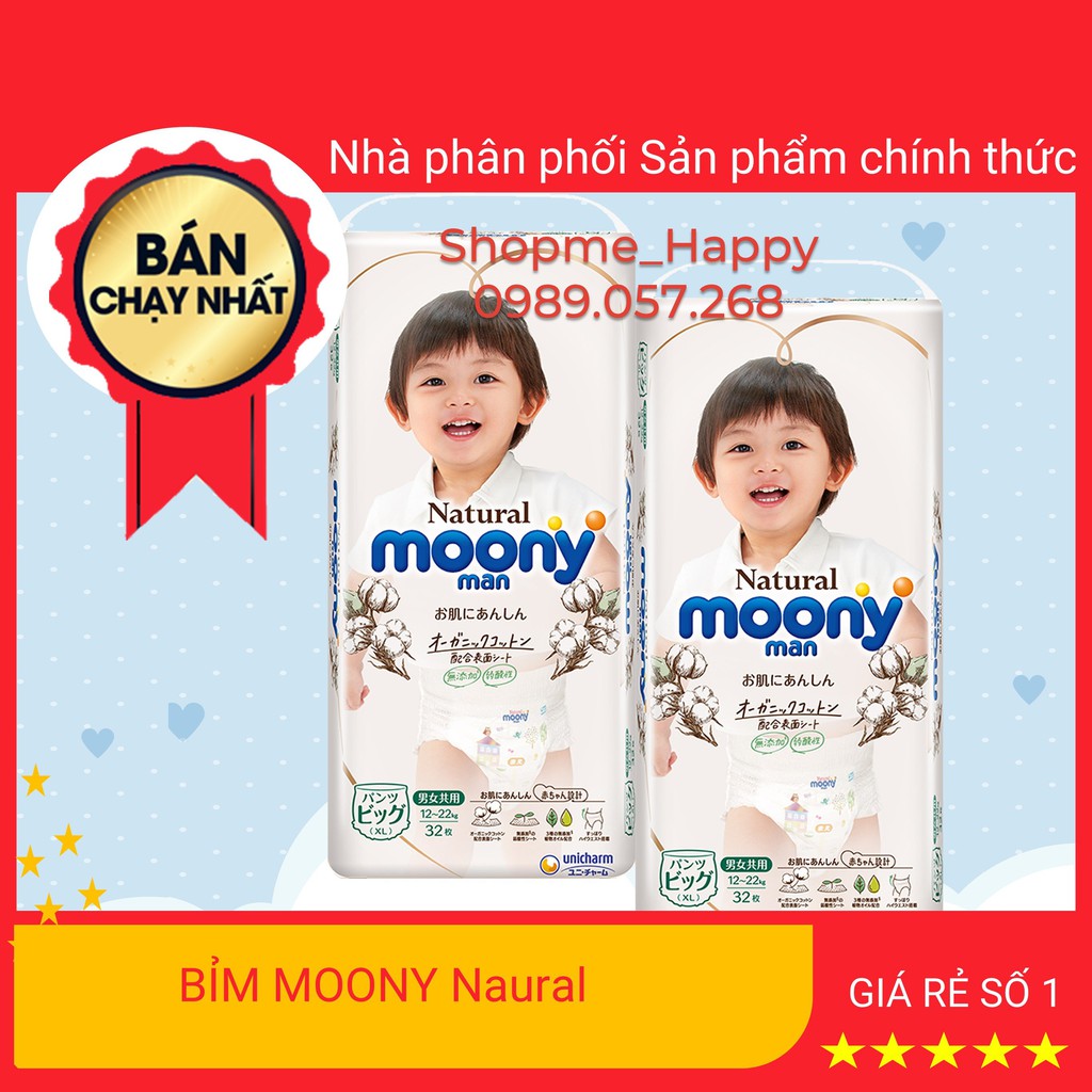 Bỉm Moony Natural/Moony Hữu Cơ Nội Địa Nhật Chính Hãng- Bỉm Moony Trắng Dán/Quần Đủ Size NB63/S58/M48/L36/XL32