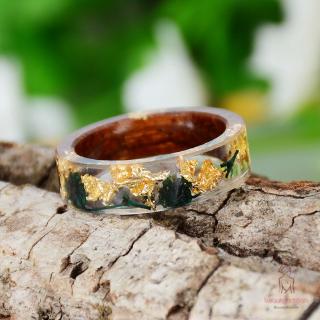 Nhẫn gỗ phối resin họa tiết hoa cỏ làm thủ công xinh xắn cho nữ