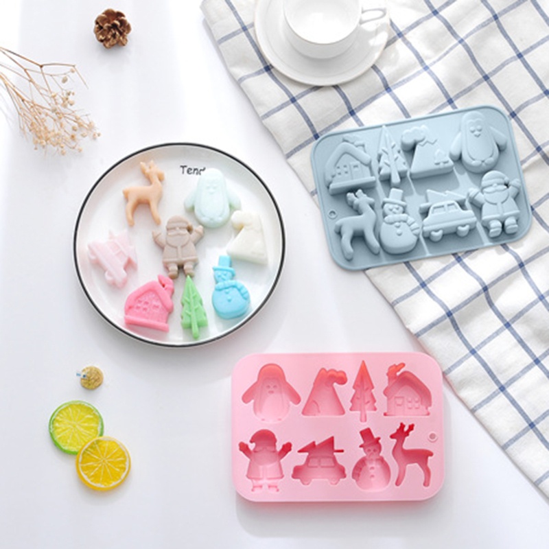 Khuôn silicone Làm Sô Cô La / Bánh Kẹo 8 Ô Chủ Đề Giáng Sinh Sáng Tạo
