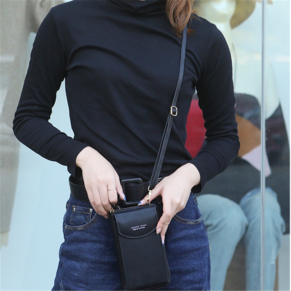 Túi Đeo Chéo Mini Bằng Da Pu Đựng Điện Thoại Nhiều Màu Tiện Dụng Cho Nữ