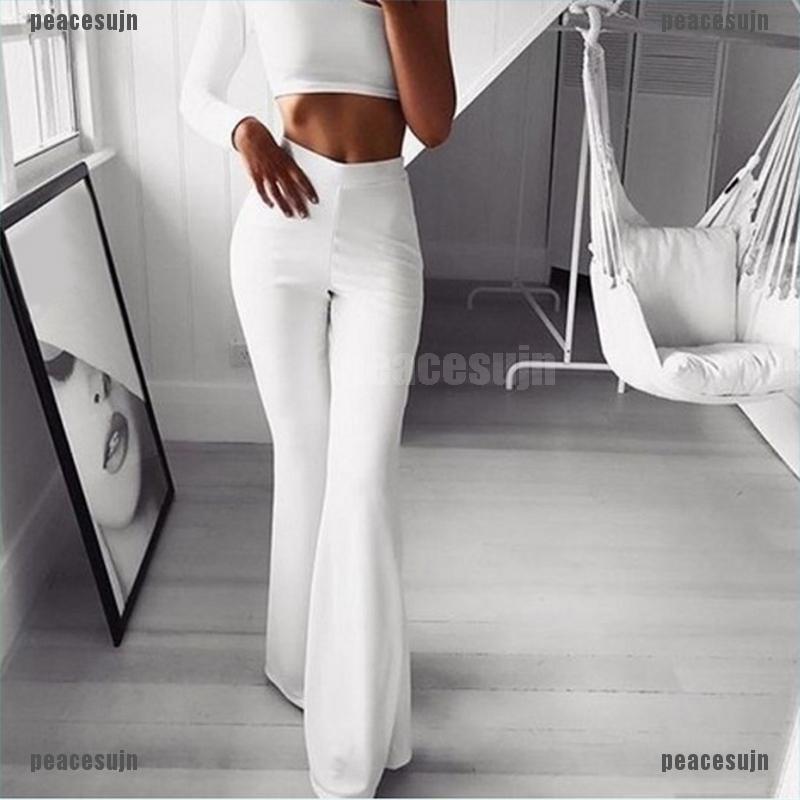 (PVN---NEW)Women Solid High Waist Flare Wide Leg Chic Trousers Bell Bottom Yoga Pants