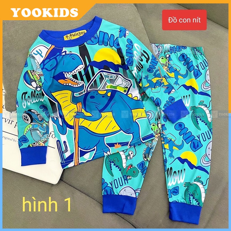 Đồ bộ bé trai YOOKIDS chất thun lạnh họa tiết khủng long siêu nhân, Bộ thu đông bé trai 1 2 3 4 5 tuổi