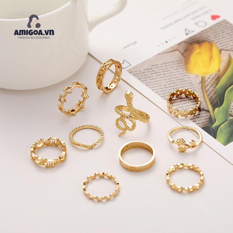 ✨✨Bộ 10 Nhẫn Hình Rắn Thiết Kế Đơn Giản Sáng Tạo Cho Nữ