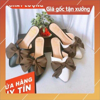 Dép sục nữ mũi nhọn đính nơ lụa điệu đà sang chảnh