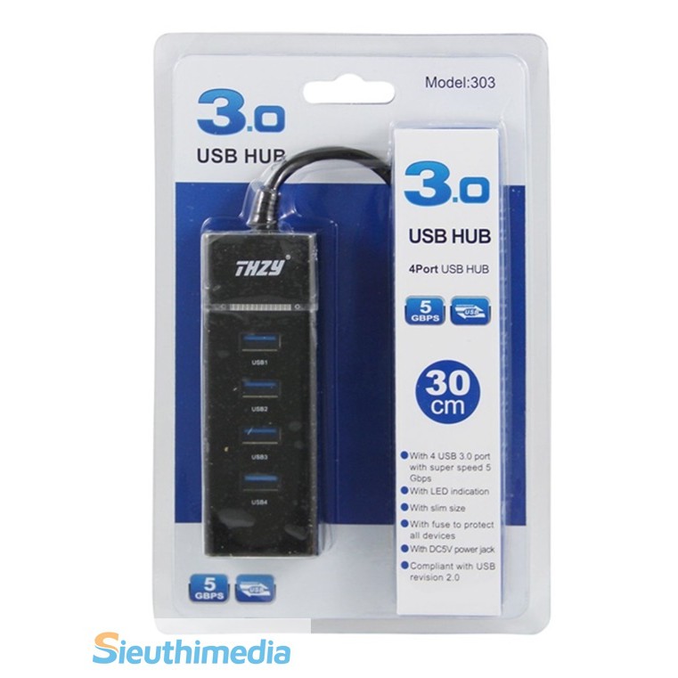 HUB USB 3.0 4 Port Cabos 303 chia thêm cổng usb cho máy tính, laptop, không dùng nguồn phụ