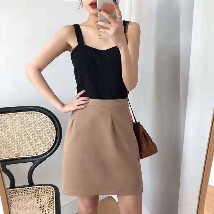 SUXI Áo Croptop Dệt Kim Sát Nách Màu Sắc Thanh Lịch