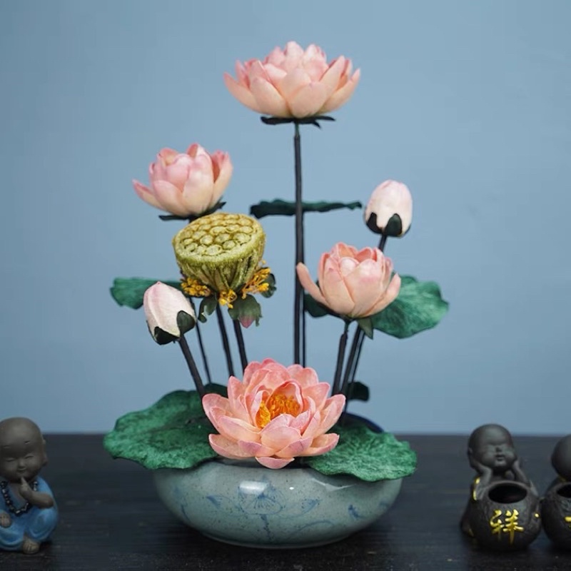 BÌNH HOA SEN BẰNG NHUNG ĐỂ BAN THỜ DECOR TRANG TRÍ
