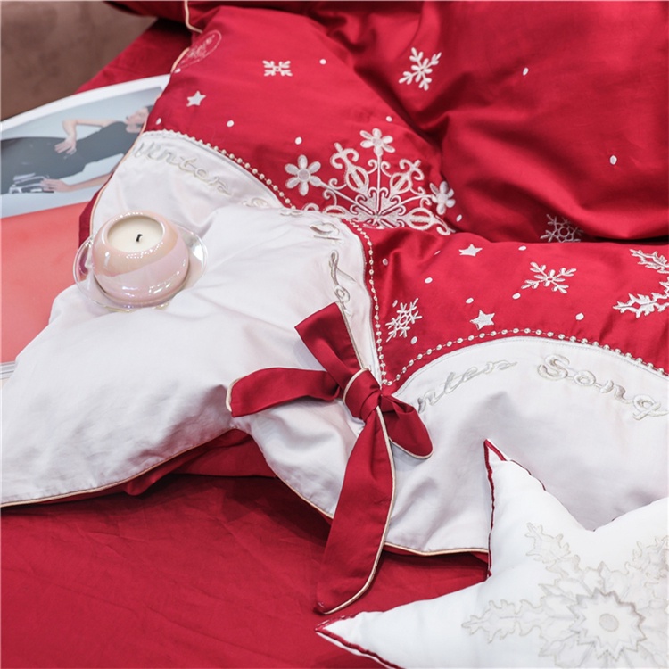 173220 Bộ chăn ga cưới cotton lụa thêu 6CT cao cấp hàng nhập