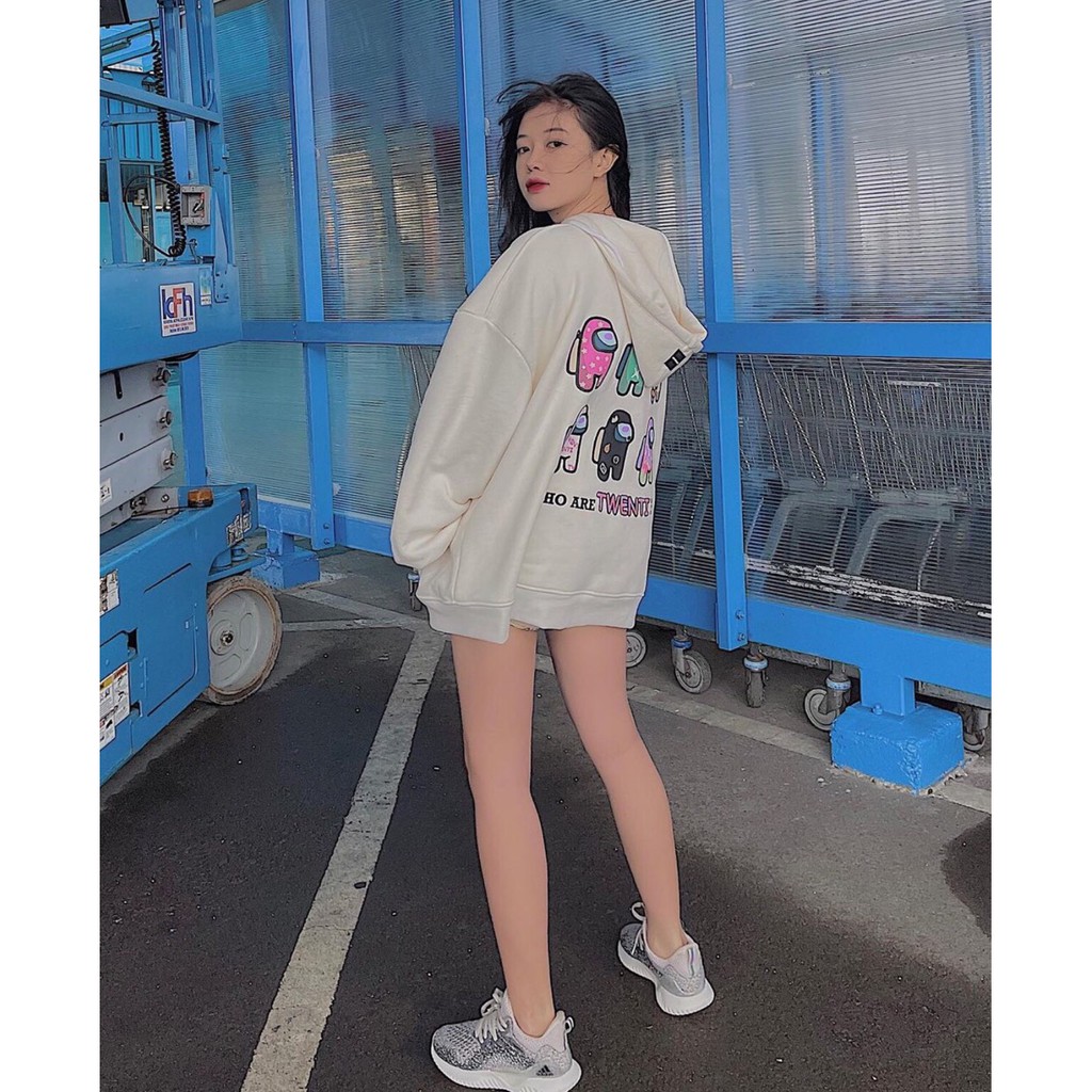 Áo khoác nỉ bông nam nữ form rộng unisex hoạt hình có mũ  Áo sweater ulzzang màu trắng có khoá kéo freeship sale