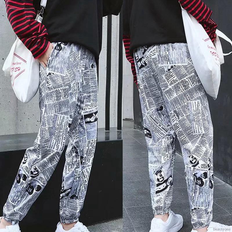 Quần dài lưng thun rút dây họa tiết báo chí phong cách Hàn Quốc cho nữ | BigBuy360 - bigbuy360.vn