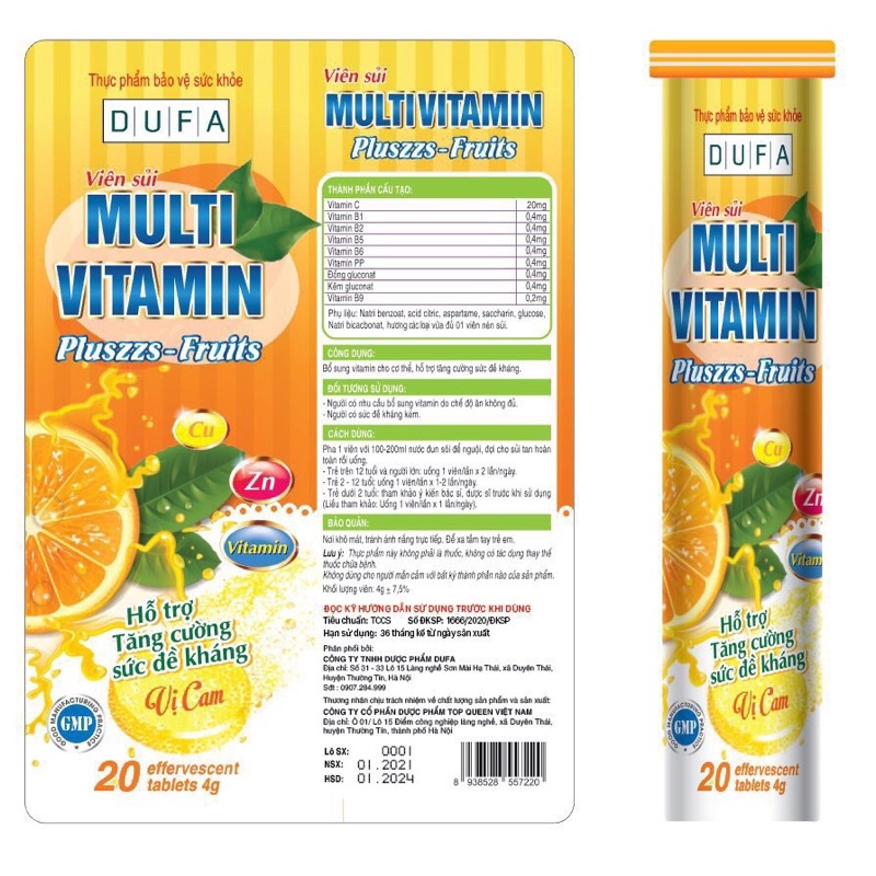 Lẻ 1 tuýp Multivitamin C chính hãng (20 viên) tăng sức đề kháng