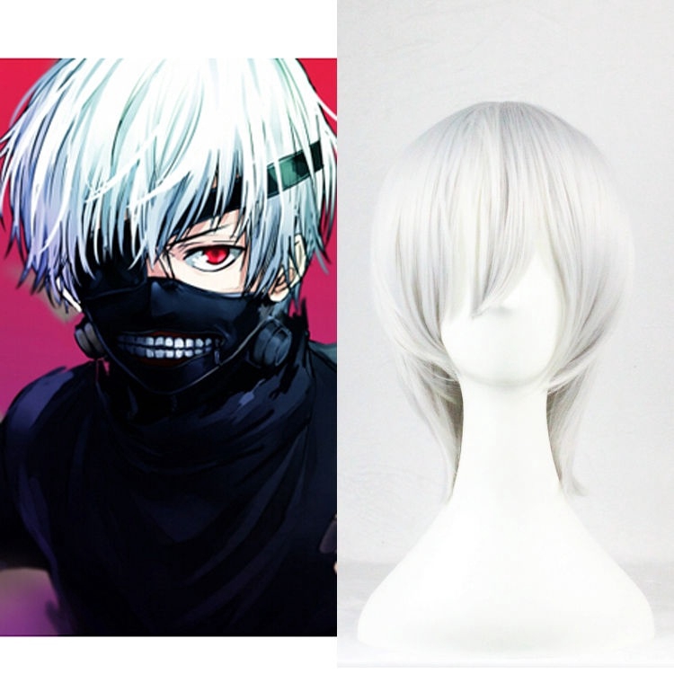Tóc giả màu trắng cosplay nhân vật Kaneki Ken trong Tokyo Ghoul bằng sợi tổng hợp