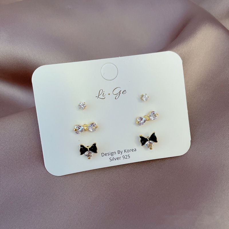 Set bông tai hình nơ xinh xắn đính đá pha lê cao cấp phong cách thời trang thanh lịch