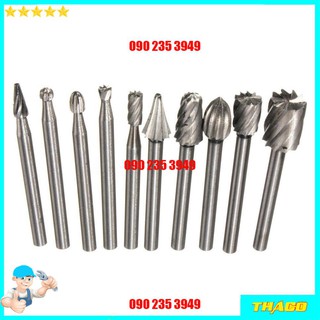 Bộ 10 mũi khoan mài điêu khắc làm lũa gỗ ❤️1k freeship❤️ dụng cụ máy làm lũa gỗ bonsai cán 3mm qe128