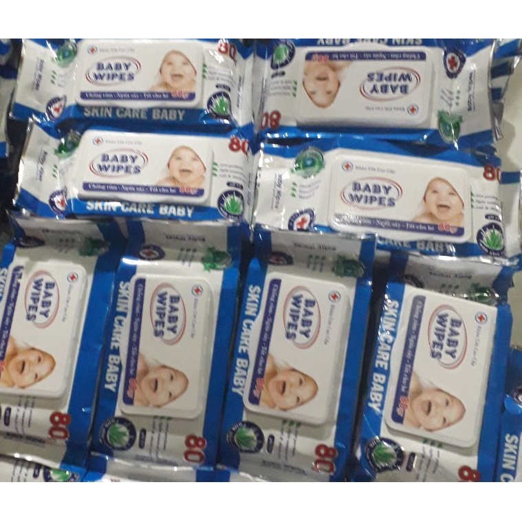 Combo 10 gói Khăn ướt BABY WIPES Xanh 80gr, Vải mềm mịn, Không Mùi, Hàng chuẩn, Giá Gốc