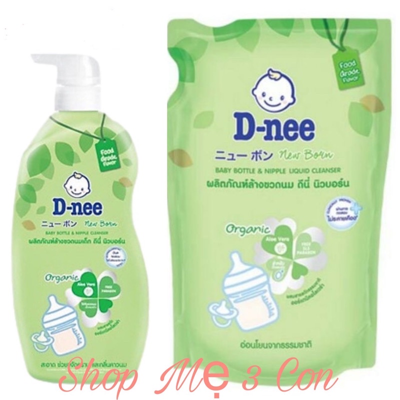 Nước rửa bình sữa D-nee/ Dnee Organic túi 600ml/chai 620ml công ty chính hãng