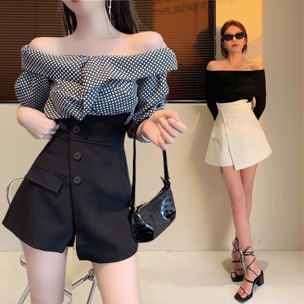 [Quà tặng là dây buộc tóc shop tri ân khách hàng] Quần giả váy cạp chéo 3 cúc hottrend, Quần short giả váy tôn dáng MS09